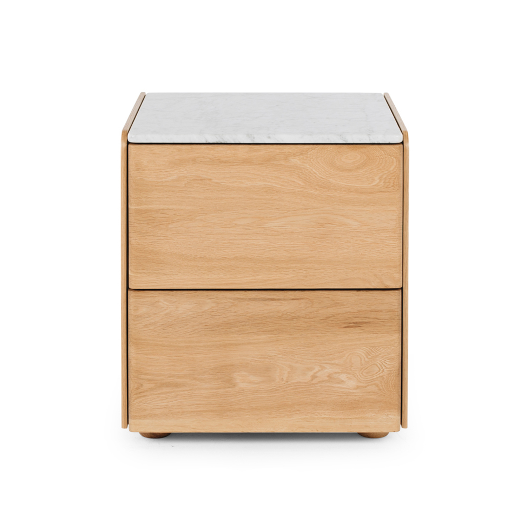 Cube Natural Oak Side Table 2drawer (Marble Top) image 1